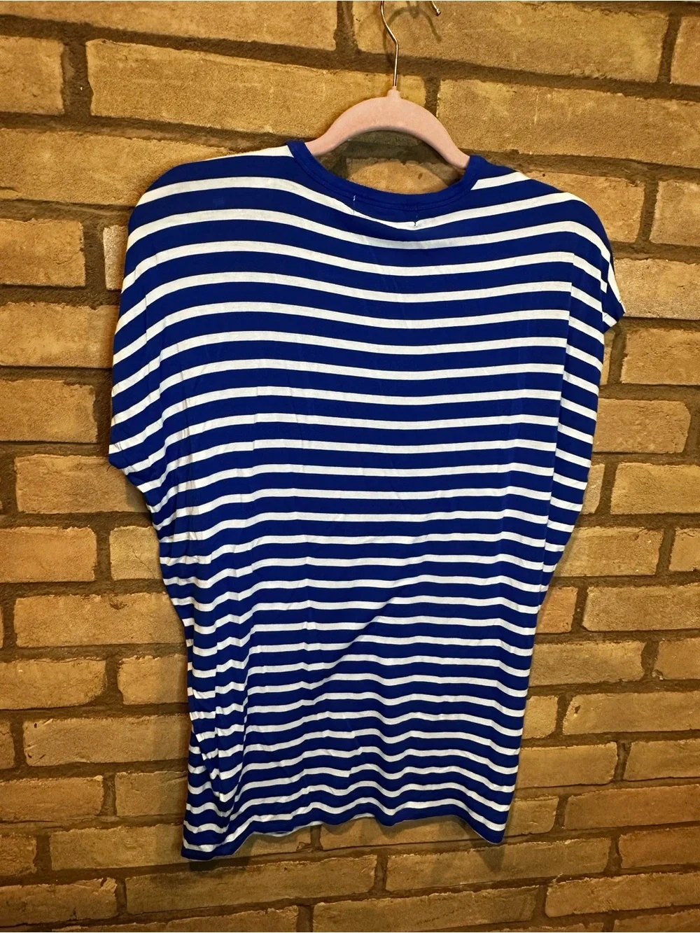Michael Kors Blue and White Striped Scoop-Neck Top